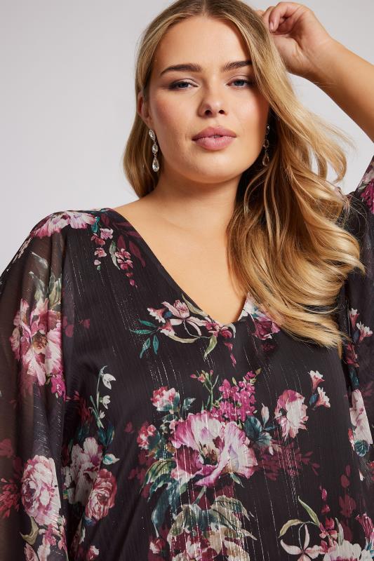 YOURS LONDON Plus Size Black Metallic Floral Print Cape Blouse | Yours Clothing 4