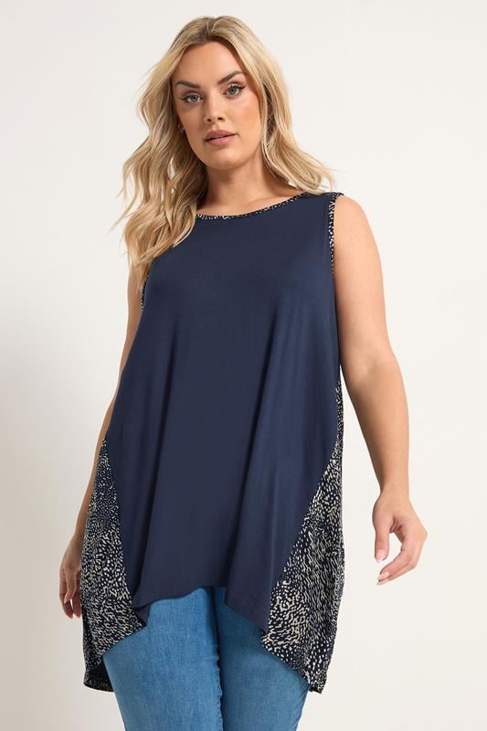  YOURS Curve Navy Blue Abstract Back Print Vest Top