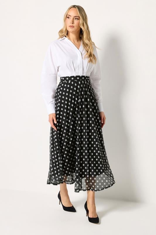 LTS Tall Black Polka Dot Mesh Midi Skirt
