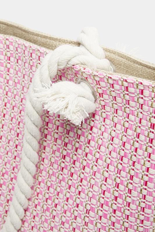 Pink Tweed Look Tote Bag | Yours Clothing 4
