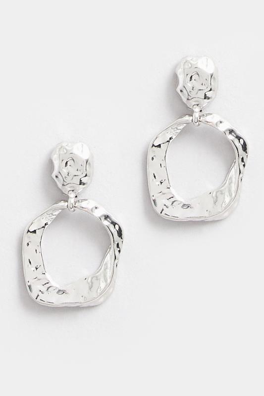 Silver Tone Textured Oval Drop Earring | Yours Clothing 2