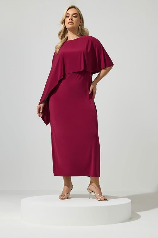  YOURS LONDON Curve Burgundy Red Maxi Cape Dress