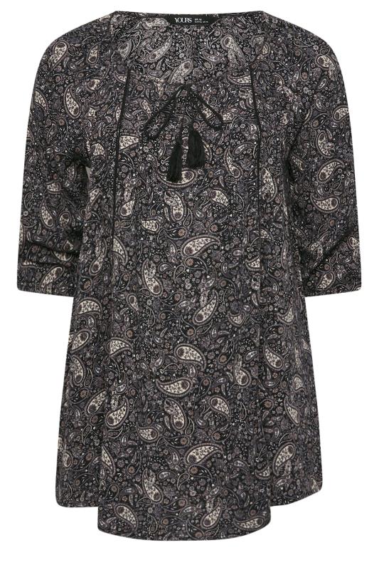 YOURS Plus Size Black Paisley Print Tie Neck Blouse | Yours Clothing 6