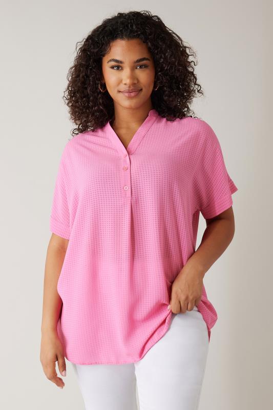 EVANS Plus Size Pink Woven Check Blouse | Evans 1