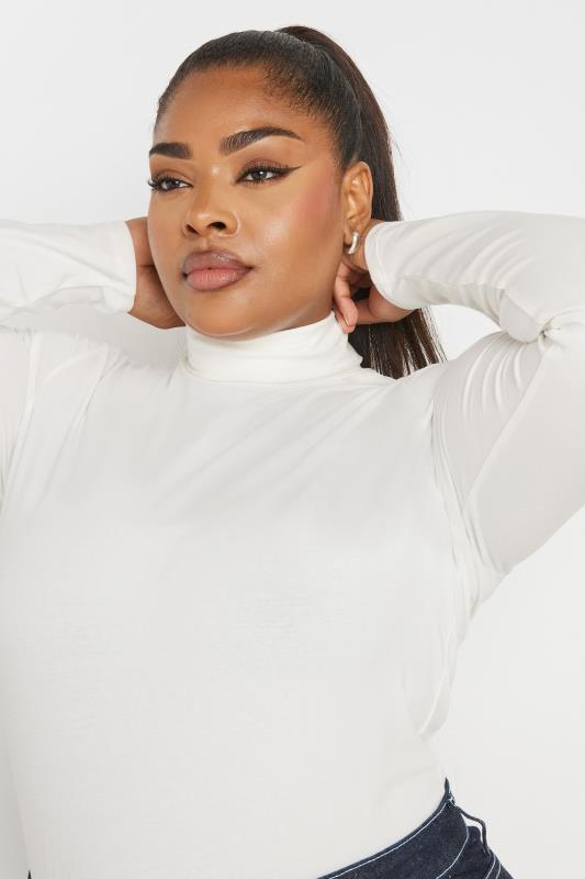 YOURS Plus Size White Long Sleeve Turtle Neck Top | Yours Clothing 4