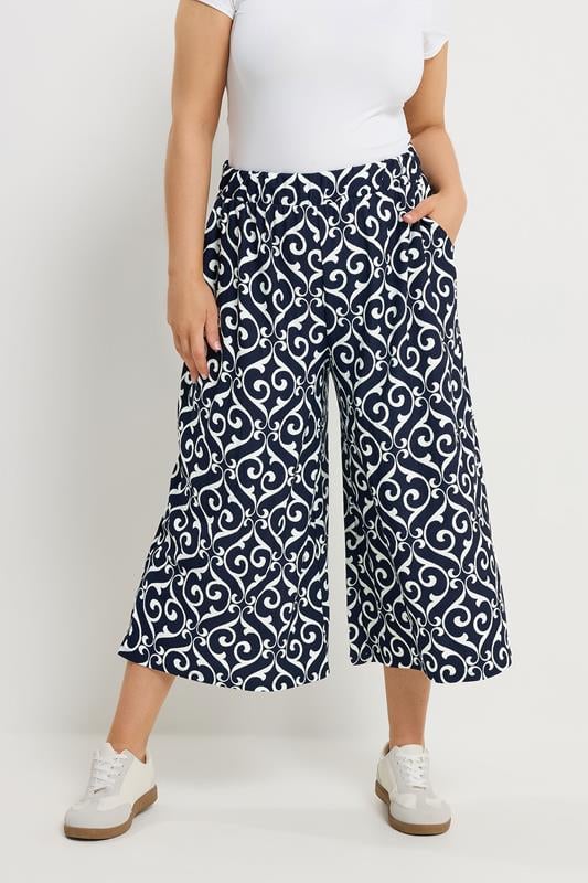  YOURS Curve Navy Blue Abstract Trousers