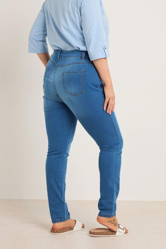 EVANS Plus Size Blue Midwash High Waisted Skinny Jeans 4