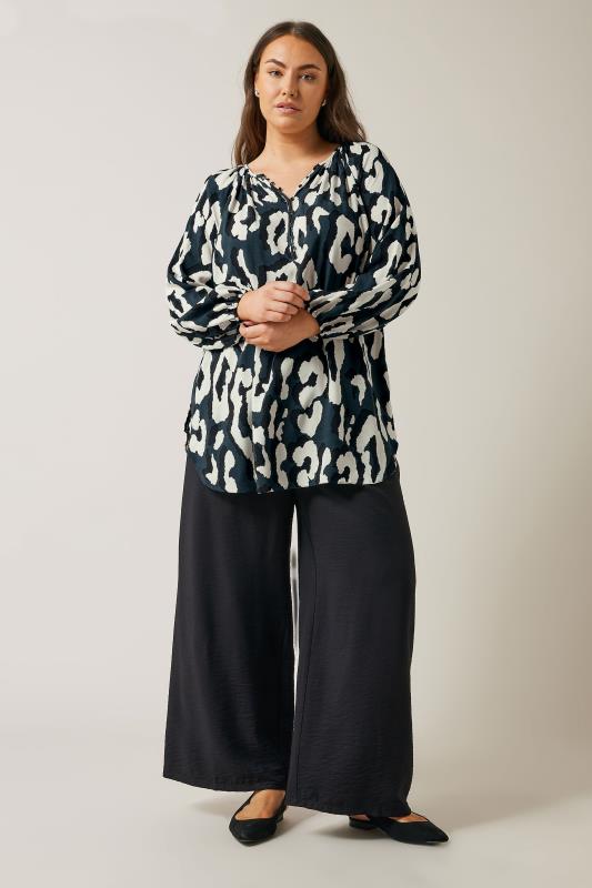 EVANS Plus Size Navy Blue Animal Print Long Sleeve Blouse | Evans 3