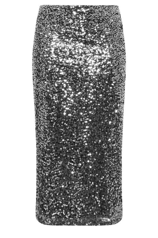 YOURS LONDON Plus Size Silver Sequin Embellished Maxi Skirt | Yours Clothing  1