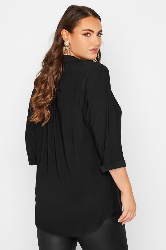 YOURS LONDON Plus-Size Curve Black Half Placket Shirt | Yours Clothing 3