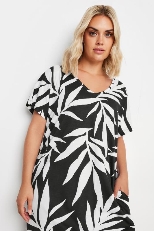 YOURS Plus Size Black Tropical Print Midaxi T-Shirt Dress | Yours Clothing 4