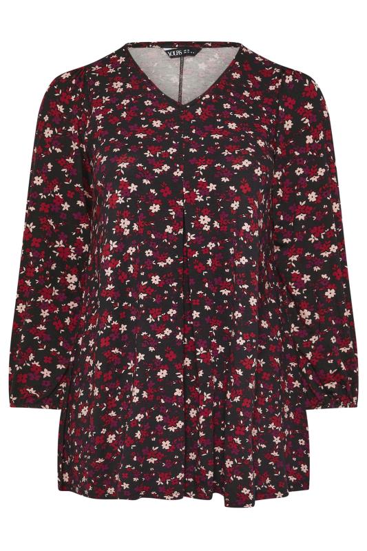 YOURS Curve Burgundy Red Ditsy Floral Swing Top | Yours Clothing 5