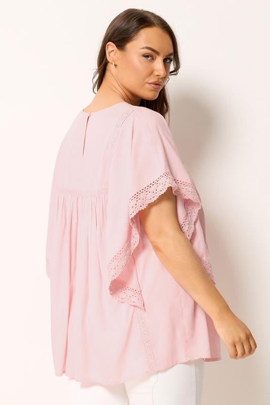 YOURS Plus Size Pink Crochet Detail Blouse | Yours Clothing 2