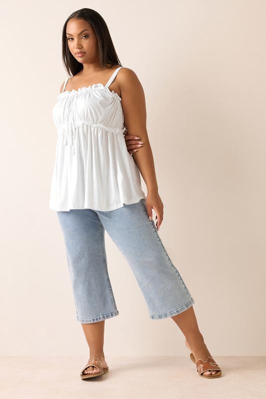 YOURS Curve Ivory White Frilled Tie Front Cami Top | Yours Clothing 2