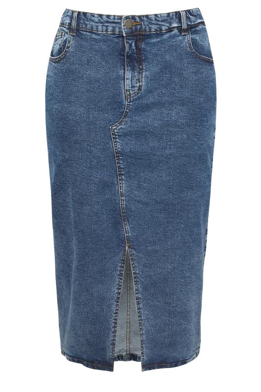 YOURS Plus Size Blue Midi Stretch Denim Skirt | Yours Clothing 8