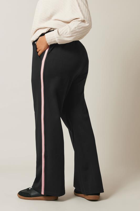 EVANS Curve Black & Pink Side Stripe Wide Leg Trousers | Evans 3