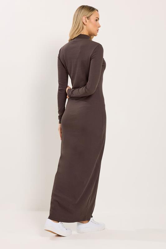 LTS Tall Women's Brown Ribbed Shoulder Button Maxi Dress | Long Tall Sally 2