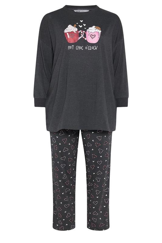 YOURS Plus Size Charcoal Grey 'Hot Choc O'clock' Wide Leg Pyjama Set | Yours Clothing 6