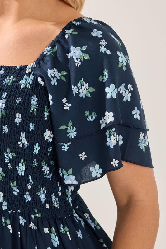 YOURS Plus Size Navy Blue Floral Shirred Maxi Dress | Yours Clothing 4