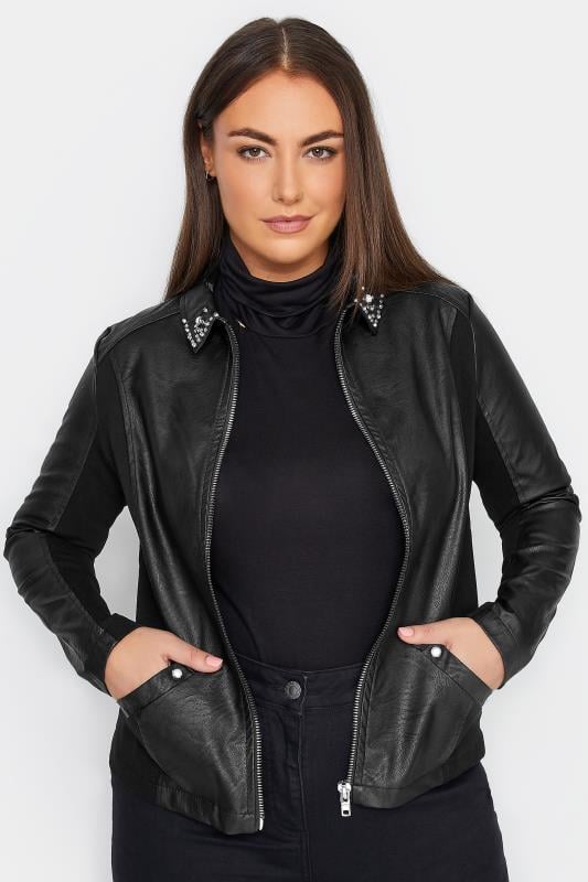 Plus Size  Manon Baptiste Black Embellished Faux Leather Jacket