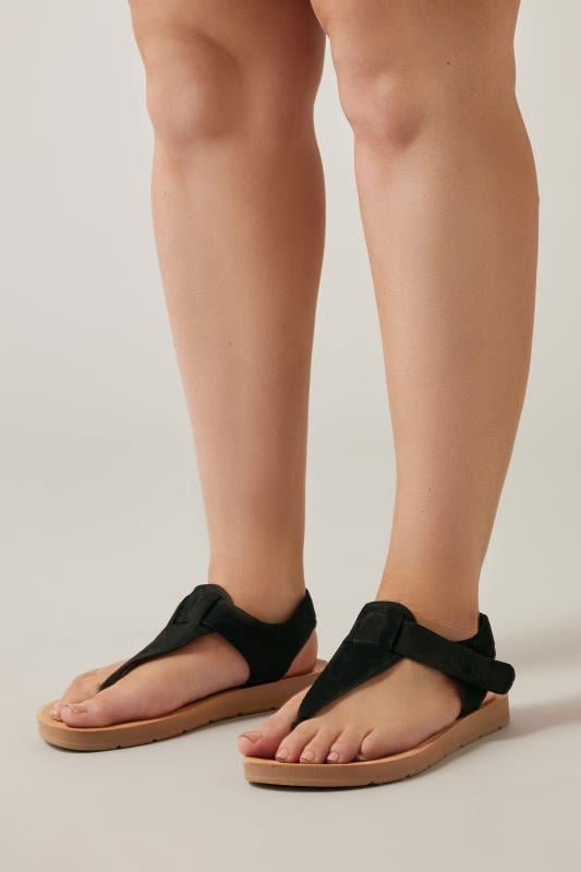Sporty Black Wide Fit Toe Post Sandal 1