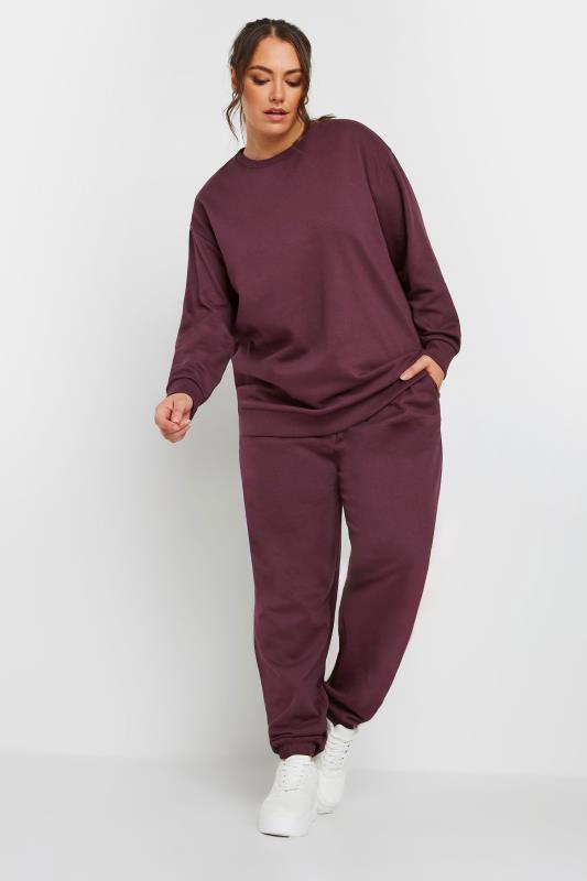 YOURS Plus Size Burgundy Red Crew Neck Sweatshirt | Yours Clothing 3