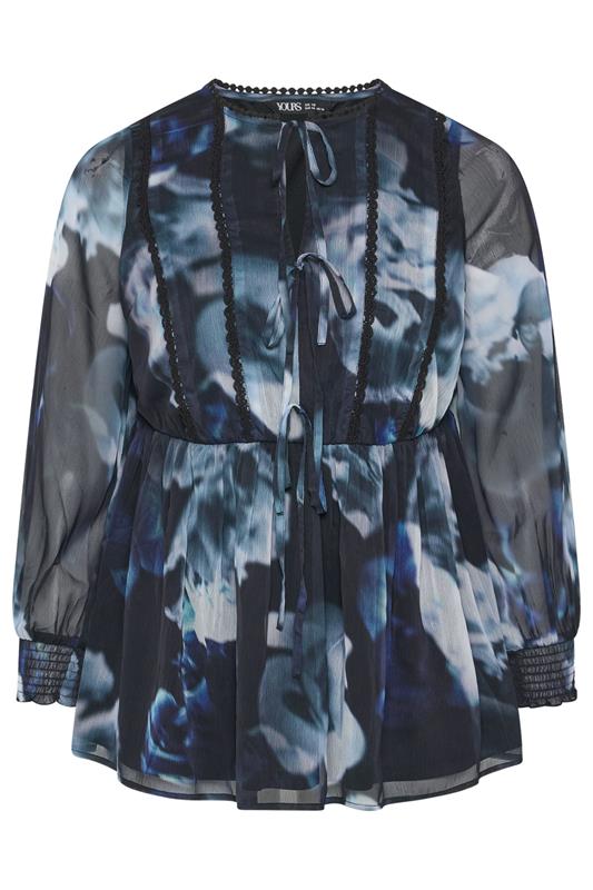 YOURS Plus Size Black Blurred Floral Tie Front Blouse | Yours Clothing 5