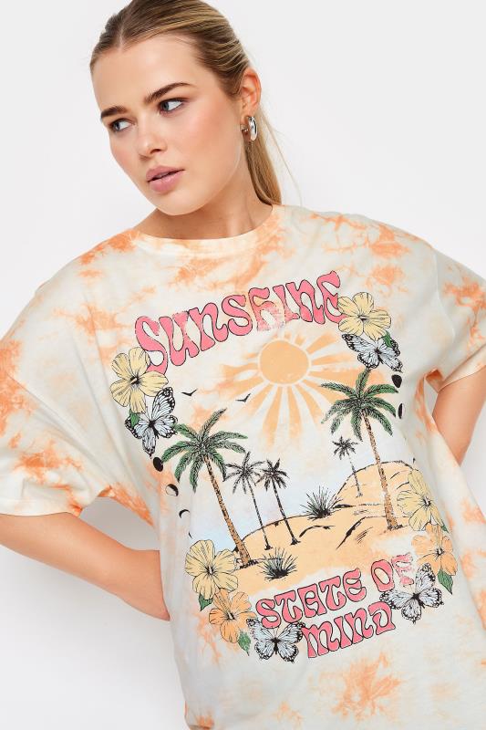 YOURS Plus Size Orange 'Sunshine' Print Tie Dye T-Shirt | Yours Clothing 5