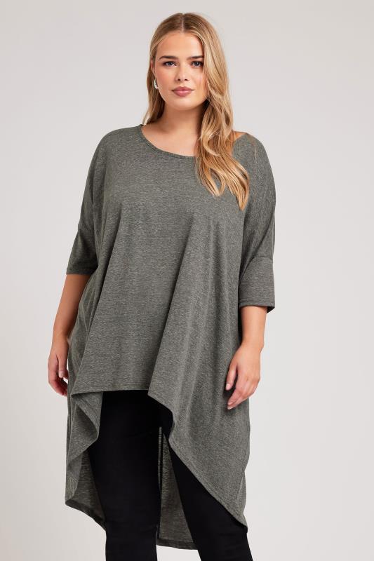 YOURS LONDON Plus Size Grey Dipped Hem Longline Tunic | Yours Clothing 1