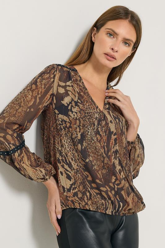  STAR Brown Animal Print Stud Blouse