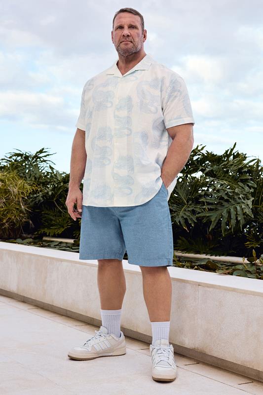 BadRhino Big & Tall Chambray Blue Elasticated Waist Cotton Shorts