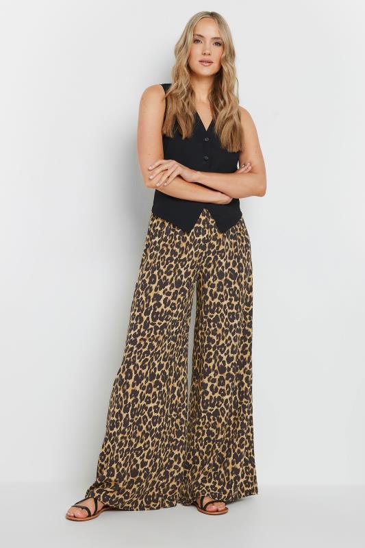 LTS Tall Black Leopard Print Wide Leg Trousers | Long Tall Sally 1