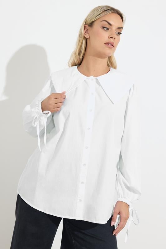  YOURS Curve White Poplin Statement Collar Shirt