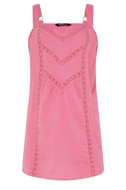 YOURS Plus Size Pink Crochet Insert Vest Top | Yours Clothing 5