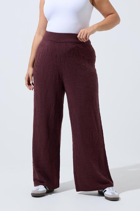 LIMITED COLLECTION Plus Size Chocolate Brown Rose Knitted Wide Leg Trousers | Yours Clothing 1