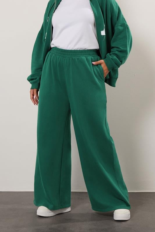 Plus Size  YOURS Curve Green 'LA' Wide Leg Joggers