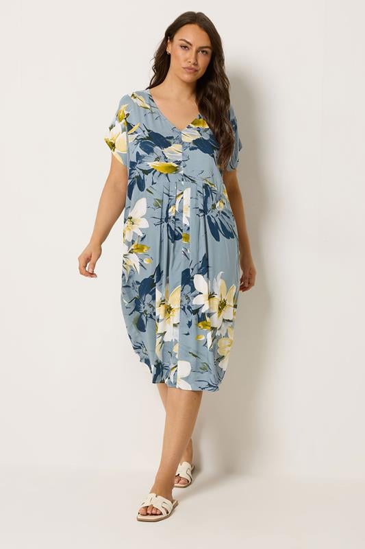  YOURS Curve Grey Floral Pleat Front Dress