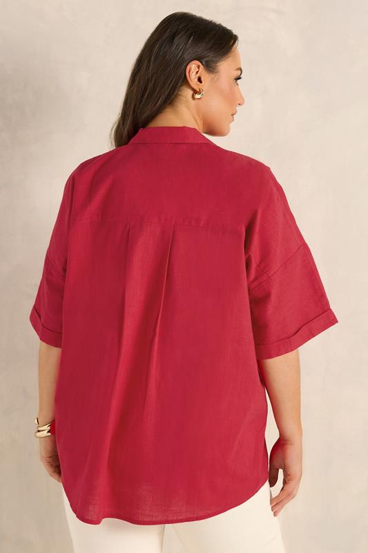 EVANS Plus Size Red Cotton Boxy Collard Shirt | Evans  2