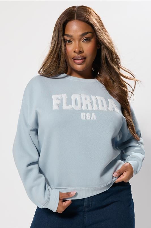 Plus Size  YOURS Curve Light Blue 'Florida' Slogan Sweatshirt