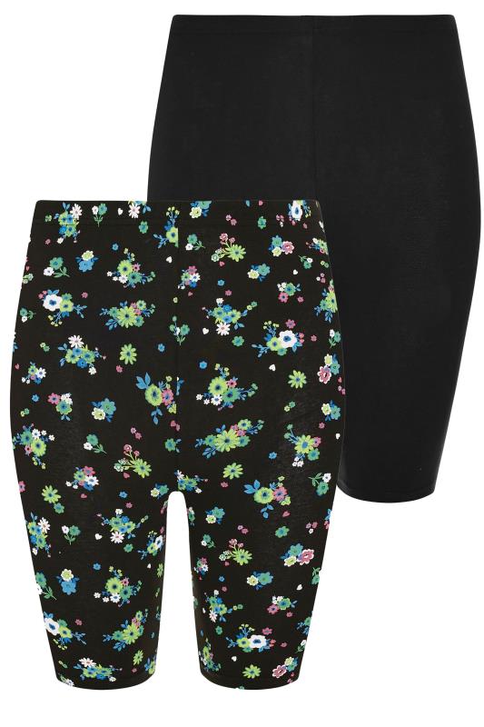 YOURS 2 PACK Plus Size Black Floral Print Cycling Shorts | Yours Clothing 7