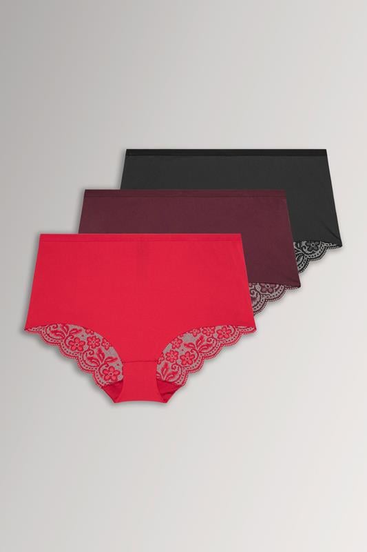  YOURSET 3 PACK Curve Red Lace Back High Waisted Knickers