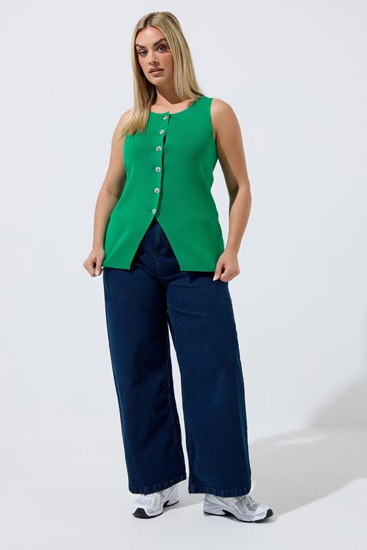 LIMITED COLLECTION Plus Size Green Knitted Waistcoat | Yours Clothing 1