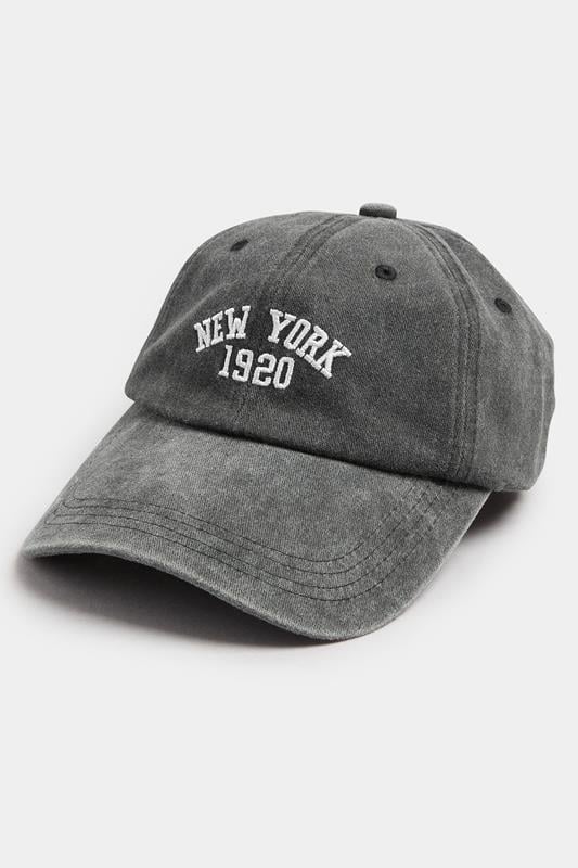Grey Acid Wash 'New York' Slogan Baseball Cap