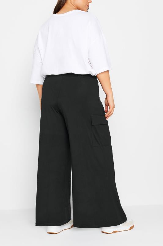 YOURS Plus Size Black Jersey Wide Leg Cargo Trousers | Yours Clothing 4