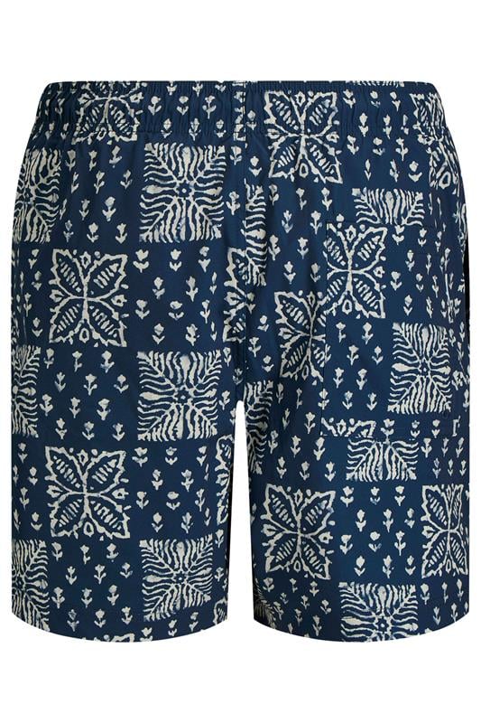 JACK & JONES Big & Tall Navy Blue Print Swim Shorts | BadRhino 4