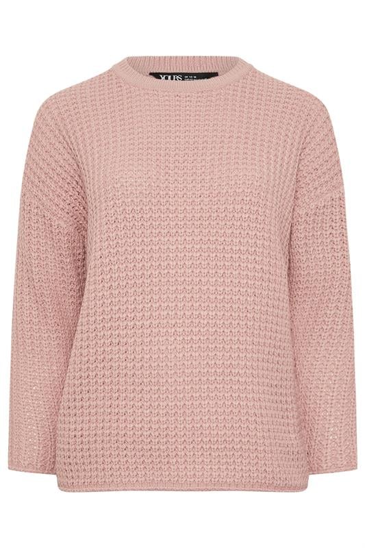 YOURS Plus Size Light Pink Waffle Knit Jumper | Yours Clothing 6