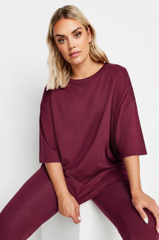 YOURS Plus Size Burgundy Red Boxy Oversized T-Shirt | Yours Clothing  1