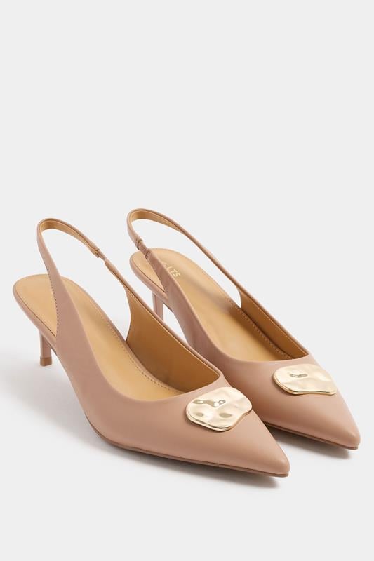 LTS Camel Brown Hammered Slingback Heels In Standard Fit