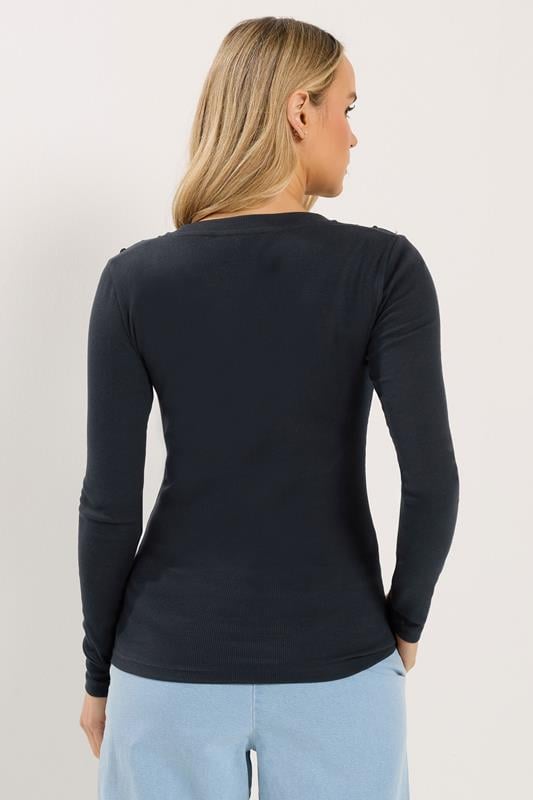 LTS Tall Women's Navy Blue Ribbed Button Top | Long Tall Sally 2