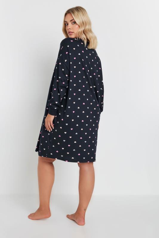 YOURS Plus Size Navy Blue Heart Print Nightdress | Yours Clothing 3